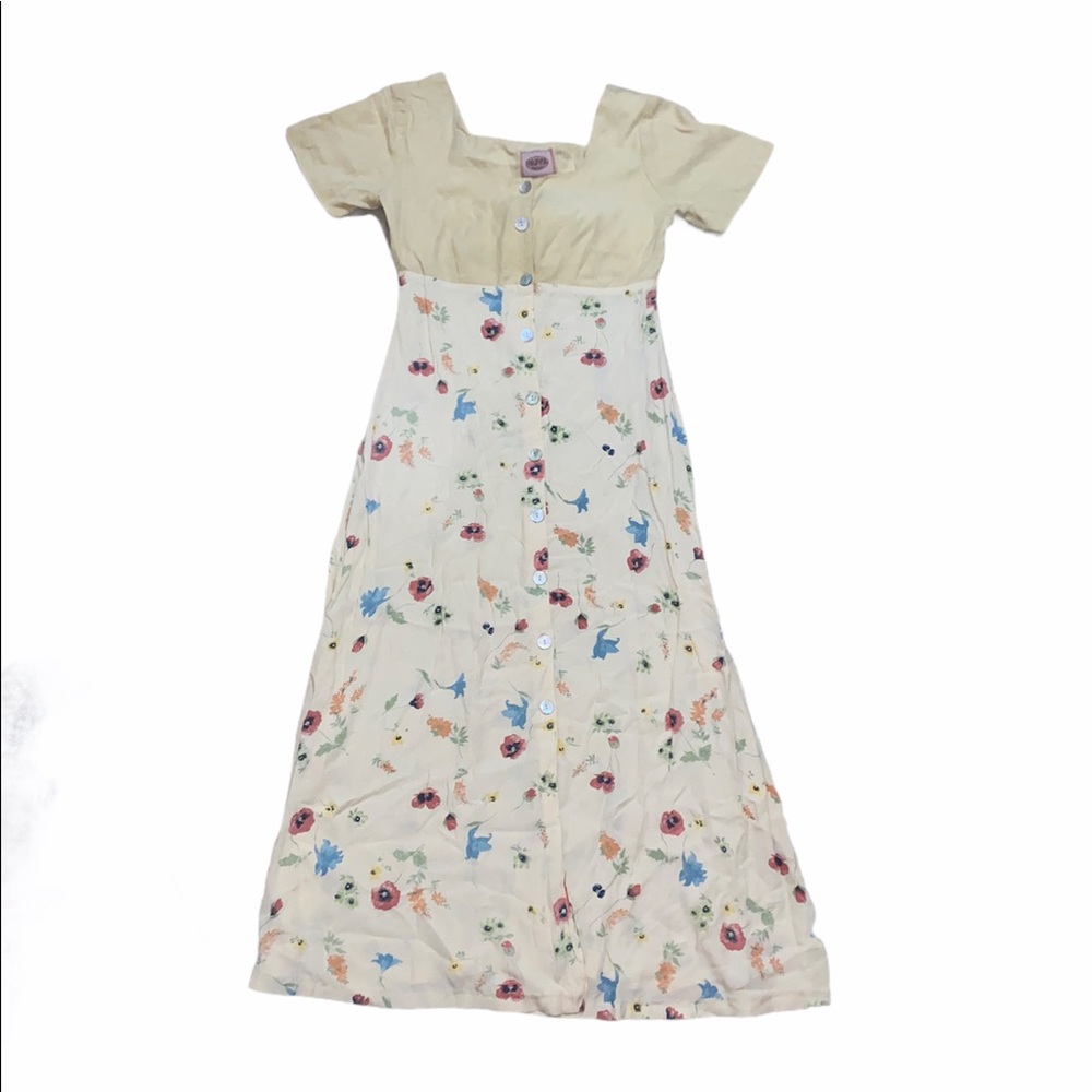 Olive Dresses Cream Button White Floral Maxi Dress sz M